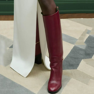 Women's Square Toe Knee High Boots Ladies High Chunky Heels Solid on Shoes Belt Buckle Decor Long <b>Booties</b> - Product Image 3