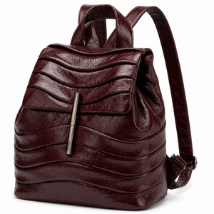 Men's and Women's Smooth Leather Travel Large Capacity Fashion <b>Backpack</b> with Wave Stitching Design - Daily Commuting Briefcase - - Product Image 2