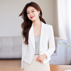 Black Blazer For Women Slim Fit Solid Color Polyester No-Wrinkle Treatment Spring Autumn Casual Wear - Product Image 2