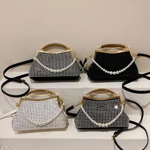 New Square Ladies Full Diamond Tote Bag Pearl Tote Shoulder Bag