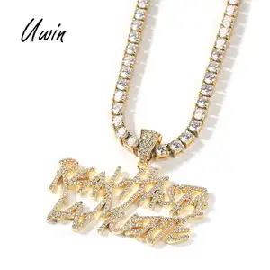 New Arrival Real Hasta La Muerje Letter Pendant Gold Plated Brass CZ Necklace Hiphop Design Wholesale Jewelry