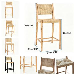 Taburete de Barra Moderno Japandi Wabi-Sabi de Madera Maciza con Respaldo de Cuerda de Cáñamo Tejida a Mano para Comedor, Cocina, Isla, Desayunador, Mini <span class=keywords><strong>Bar</strong></span> - Product Image 2