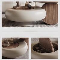 Nouvelle Table Basse Ronde Créative avec Rangement, Style Minimaliste Moderne pour Salon, Panneau en Noyer Écologique