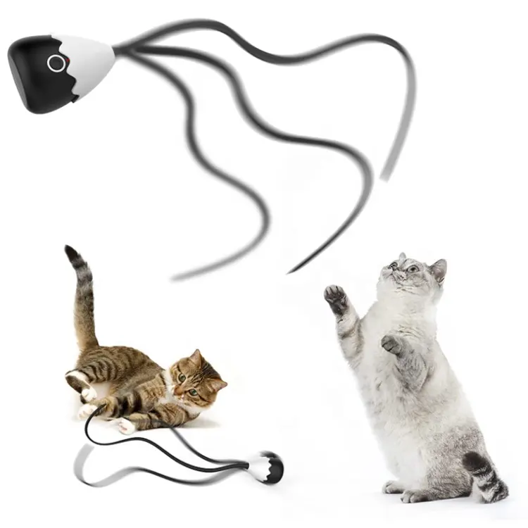 Magic tail usb rotating motorized motion activated silicone stick interactive toy for cats