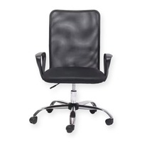 Fauteuil de bureau exécutif moderne en maille noire, design élégant, accoudoirs en PP chromé, vérin à gaz 100 mm, certifié ISO, pivotant et inclinable