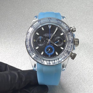 New 39mm <b>Men</b> Chronograph <b>Watch</b> Acrylic Steel Bezel Red And <b>Blue</b> Rubber Strap VK63 Movement - Product Image 4