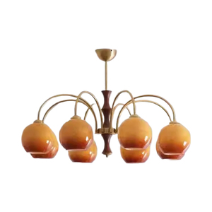 Lustre vintage pour salon, table à manger rétro américaine, lit, style Bauhaus, style chabi japonais, verre kaki, luminaire principal - Product Image 1