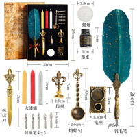 Rétro Plume Stylo Calligraphie Ensemble Tube Stylo et Cahier pour Cire Sceau Papeterie Cadeau Décoration
