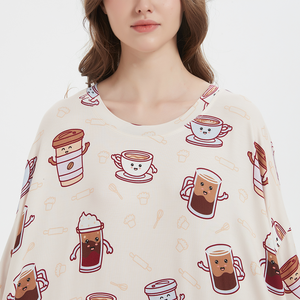 <span class=keywords><strong>Pyjama</strong></span> en molleton à imprimé animal pour <span class=keywords><strong>femme</strong></span>, fabriqué en Chine, surdimensionné, manches courtes, léger, respirant, thermique, vêtements de nuit d'été en bambou - Product Image 5
