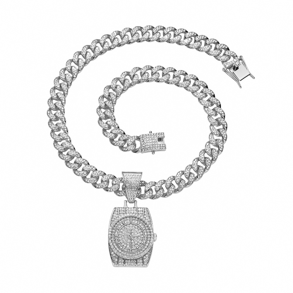 Men's Punk 13mm Cuban Link Chain - Hip Hop Diamond Watch Pendant