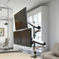Bras de moniteur triple ergonomique réglable en hauteur JL-GM536X-D15 pour 3 moniteurs avec support de bureau en acier robuste