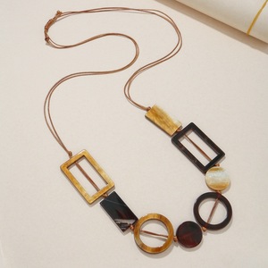 Handmade Ethnic Retro Women Necklace Double Layer Acetate Acrylic Pendant Adjustable <b>Chain</b> Trendy Vintage Daily Neck Jewelry - Product Image 4