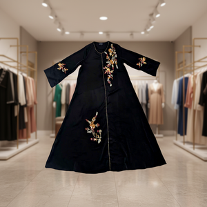 Abaya di Lusso per Donne - <span class=keywords><strong>Abito</strong></span> Mediorientale <span class=keywords><strong>con</strong></span> Ricami Computerizzati e Strass in Tessuto Acetato - Product Image 1