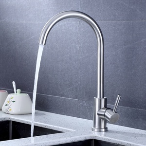 Robinet de <span class=keywords><strong>cuisine</strong></span> monocommande en acier inoxydable 304 brossé, avec cartouche céramique, pour eau chaude/froide, à poser sur plan, design moderne - Product Image 1