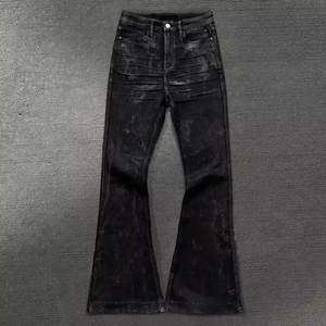 <span class=keywords><strong>Jeans</strong></span> da Uomo in Denim Cerato Svasati a Zampa d'Elefante All'Ingrosso, Personalizzati, a Vita Bassa, Neri, Skinny <span class=keywords><strong>Slim</strong></span> <span class=keywords><strong>Fit</strong></span>, Effetto Consumato Vintage - Product Image 1
