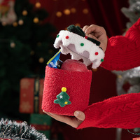 Boîte cadeau chinoise de Noël haut de gamme, portable, neuve, en peluche ronde, doublée de velours épais, rouge/verte