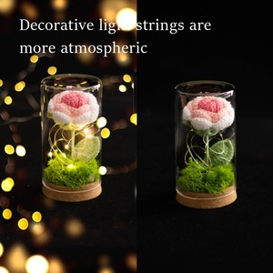 Rosa de punto hecha a mano con hilo, producto terminado, flor simulada, pequeña luz nocturna, decoración de escritorio. - Product Image 5