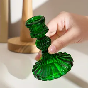 Green Glass Diamond Taper Candle Holders, Violets Glass Taper Candlestick Holders for Wedding Dinning Part