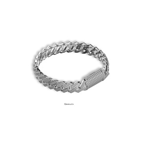 <b>Chain</b> & Link Bracelets Cubic Zirconia Cuban Full-Stone Men's Bracelet Small Size Viet Nam Silver Bracelets - Product Image 1