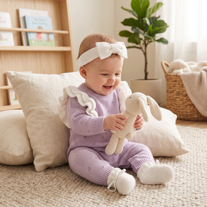 Conjunto de 3 Piezas de Mameluco <span class=keywords><strong>para</strong></span> Niña Mimixiong, Mameluco de Algodón Puro con Zapatos a Juego, Diadema con Encaje Plisado, Conjunto de Regalo Perfecto <span class=keywords><strong>para</strong></span> Recién Nacidas - Product Image 6