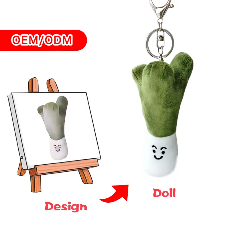 미니 ODM OEM 하이 퀄리티 사용자 정의 디자인 귀여운 녹색 양파 장난감 박제 면 야채 봉제 열쇠 고리 재미있는 선물