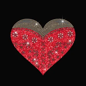 股票设计魔术表演心红色心形水钻闪闪发光的红色心脏铁衬衫