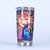 Tasse à café à motifs gobelet polychrome de 20 oz en acier inoxydable isolé sous vide tasse à boisson avec couvercle et paille