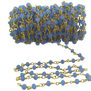 Blue Chalcedony Rondelle Faceted 3-4mm Hydro Quartz Beaded <b>Rosary</b> Chain - Product Image 1