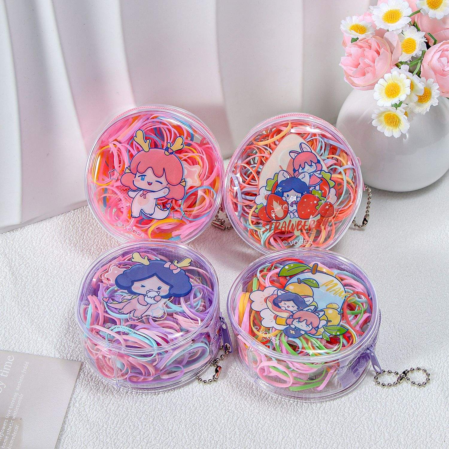 4 Dog Series Girl Round Bag Colorful Elastic Band Large Size 1 Pack