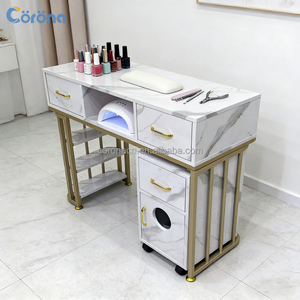 Muebles de Salón de Uñas de Estilo Moderno, Mesa de Manicura Blanca con Superficie de Mármol - Product Image 5