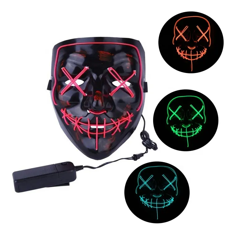 Mascarilla con luz brillante para fiestas, máscara de vendetta con cable LED activado por sonido, para Halloween, venta al por mayor de fábrica