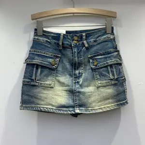 Yeni moda Vintage Skinny sıkı seksi Jean etek bayanlar yıkama kargo Denim Mini etekler kadınlar için 2024