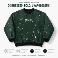 Sweat-shirt col rond personnalisé effet vieilli, imprimé éclaboussures de peinture, logo brodé, contrastant, coupe oversize, style streetwear, fabrication OEM