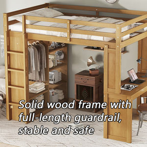 Modernes Massivholz Full XL/Full-<span class=keywords><strong>Twin</strong></span> Etagen bett Schreibtisch Kleider schrank Lagerung Cabrio Loft Mit abnehmbarem Unter bett Natural - Product Image 6