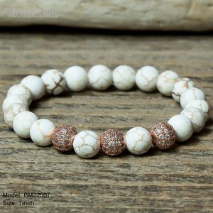 BM22504 Turquoise Howlite Bead <strong>Stacking</strong> <strong>Bracelet</strong> Pave CZ Bar <strong>Bracelet</strong> Rose Gold Plated Elastic Stackable <strong>Bracelet</strong> Set of 4 - Product Image 5