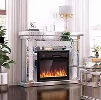 Cheminée miroir en diamant écrasé étincelant de luxe Cheminée électrique à led argentée Offre Spéciale Console décorative d'entrée en diamant