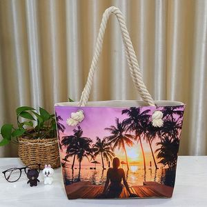 Sac de plage en toile grande capacité, fourre-tout portable, sac à bandoulière, sac de voyage d'été, sac de shopping avec fermeture éclair - Product Image 5