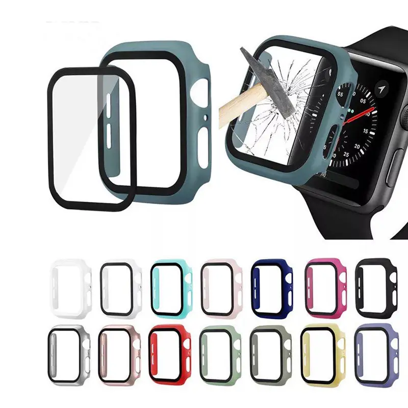 Full Coverage Case 3D Glass Screen Protector for Apple Watch Series 8 1 2 3 4 5 6 7 SE Case for Iwatch 38 40 42 44 41 45mm Cover