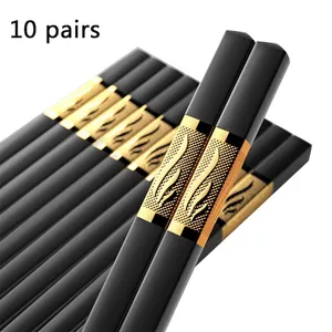 Estick métal Logo personnalisé noir acheter 10 paires de baguettes en fibre de verre gravées en alliage japonais avec couvercle