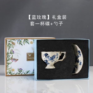 ชุดแก้วกาแฟเซรามิกสีฟ้าและจานรองพอร์ซเลนพร้อมที่จับสำหรับใช้ในบ้านอุปกรณ์ดื่มที่สมบูรณ์แบบสไตล์วินเทจฝรั่งเศส - Product Image 3