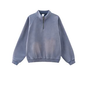 TKAN354D personalizado para hombre 1/4 cremallera 100% algodón Boxy de talla grande desgastado Vintage ácido lavado 3D patrón gota hombro Sudadera con capucha - Product Image 2