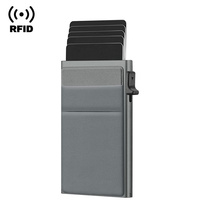 Dompet Minimalis Yamo Fashion Anti-RFID Anti-Maling Tipis untuk Saku Depan, Berbahan Aluminium dengan Cetakan Laser, Tempat Kartu Kredit Tanpa Penutup