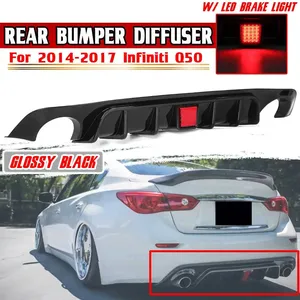 Q50 Car Rear Bumper <b>Diffuser</b> Lip Spoiler Apron W/ <b>LED</b> Brake Light for Infiniti Q50 2014-2017 ABS Rear Bumper <b>Diffuser</b> Lip Guard - Product Image 1