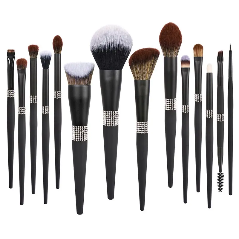 14Pcs High-End Domme Zwarte Serie Make-Up Borstel Set Eenvoudige Reiniging Borstels Set Private Label Make-Up Brush Cleaner