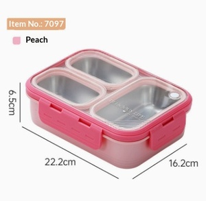 Boîte à lunch isotherme en acier inoxydable et plastique, pliable à trois niveaux, anti-fuite, pour enfants, capacité 700 ml, compatible micro-ondes - Product Image 6