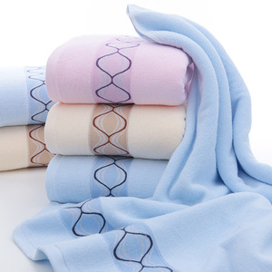 Jingjing Bath Towels 70x140cm Pure Cotton Geometric Pattern Beach Shower Towel Rectangle Pink Yellow Blue - Product Image 1