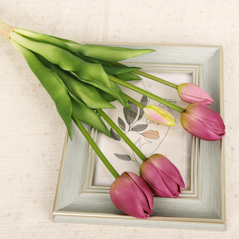 Soft Touch Handmade Tulip Artificial Flowers Bouquet 5-Head Wedding ...
