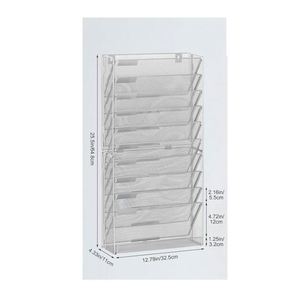 Wall <b>File</b> Holder 10 Tier Mesh Hanging Folder Organizer with Flat Tray Wall Mounted Mail Organizer Magazine Paper Desk Shelf - Product Image 4