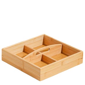Four Compartment <b>Bamboo</b> Snack Tray Natural Wood Color Rectangle Standing Type Food <b>Container</b> Fruit Platter - Product Image 3