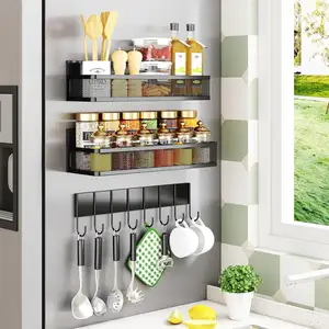 Lot de 3 étagères à épices magnétiques pour votre réfrigérateur: étagères d'organisation mobiles peu encombrantes avec 8 crochets Cuisine